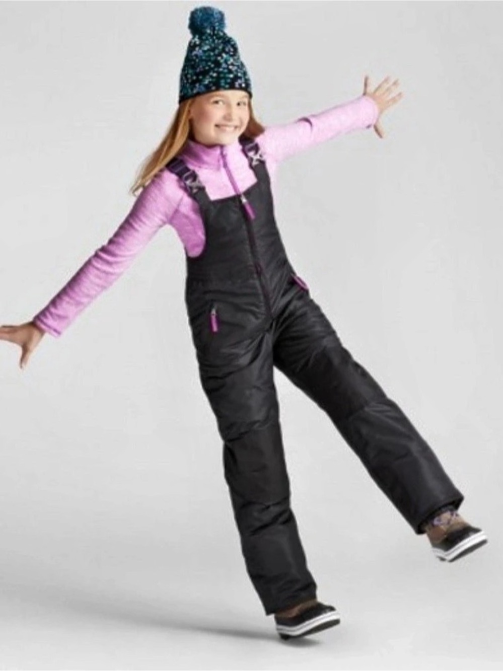 Champion C9 Girls Snow Bib Overalls Black Purple Size L 10-12 Worn Once